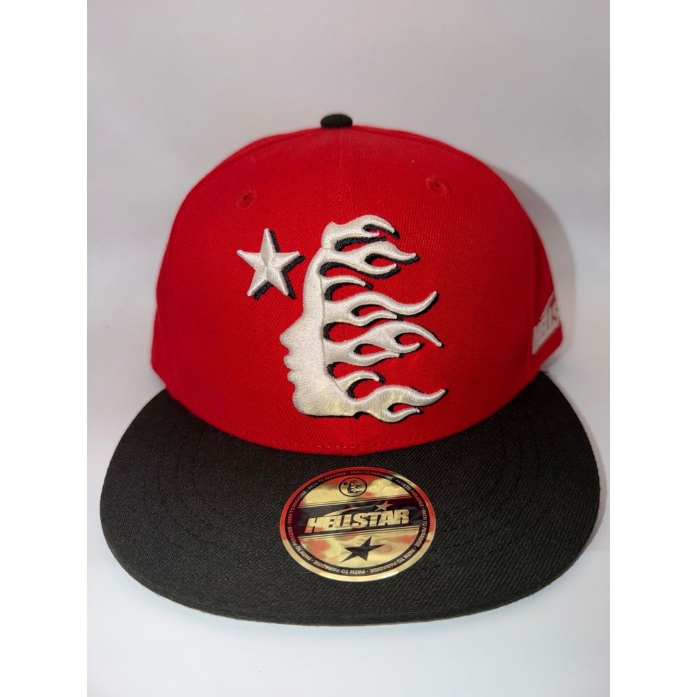 Hellstar Path to Paradise Snapback Hat Red Black Flaming Face Logo Mens Cap